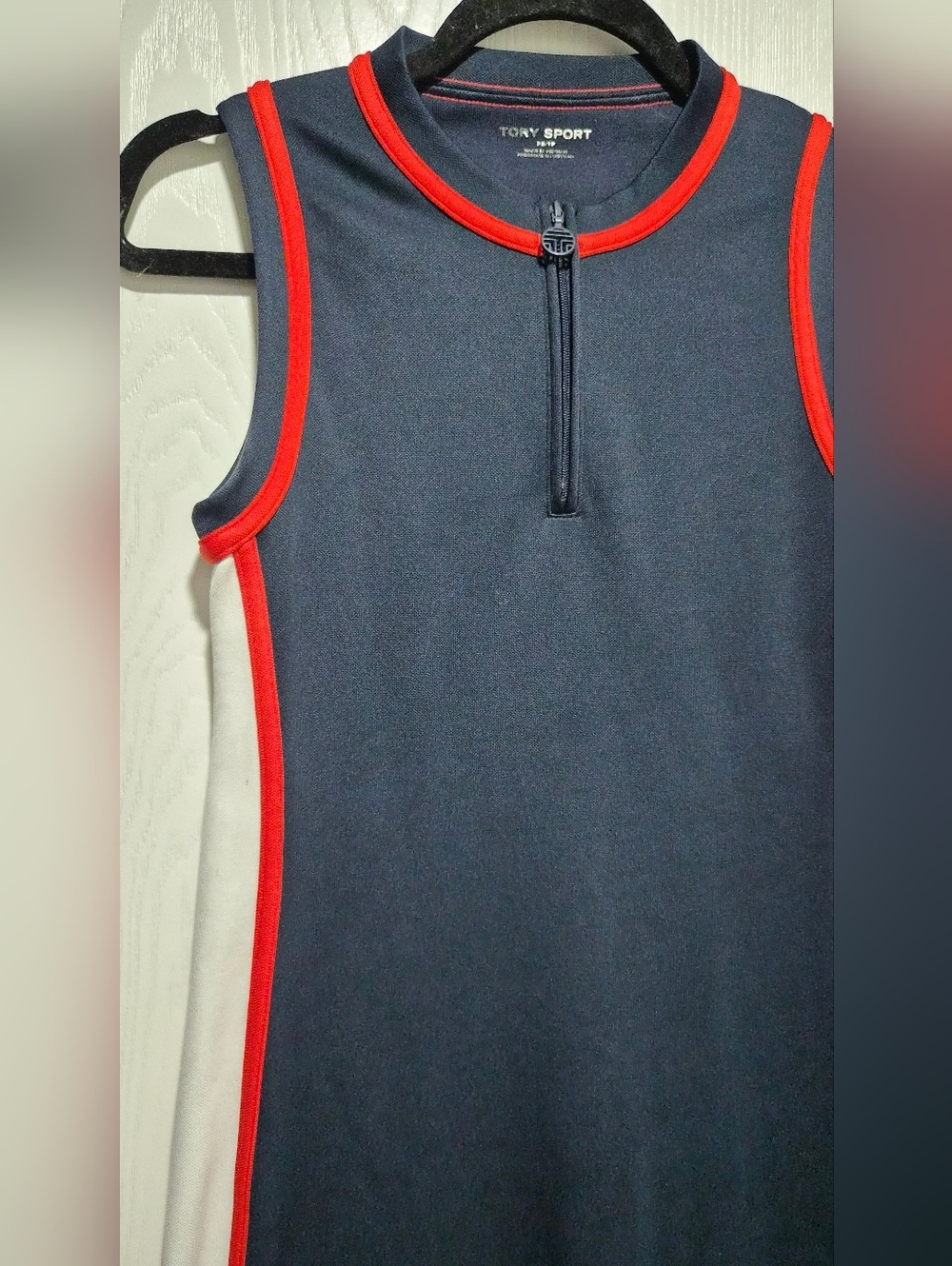 Tory Burch Sport Sleeveless Track Midi Navy & Red Tennis Quarter Zip Dress Sz XS - Picture 5 of 8